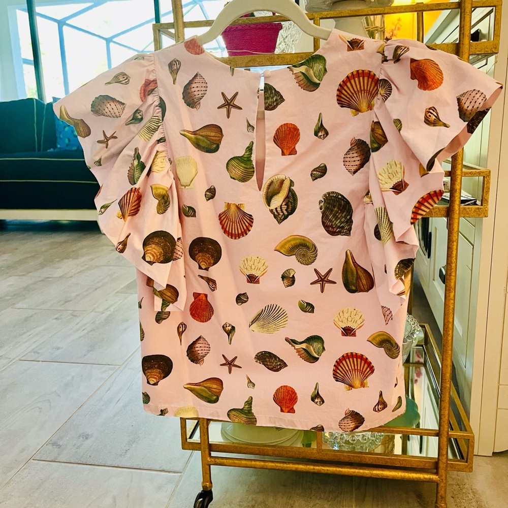ANTONIO MELANI Pink Seashell Print Ruffle Blouse - Picture 3 of 4